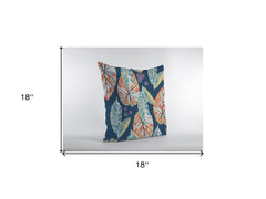 18” Orange Blue Tropical Leaf Zippered Suede Throw Pillow - Homeroots