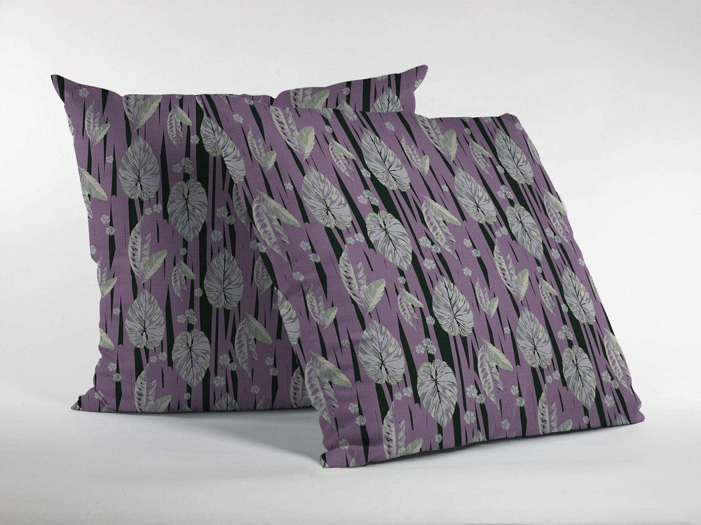 16” Lavender Black Fall Leaves Zippered Suede Throw Pillow - Homeroots - Flyclothing LLC