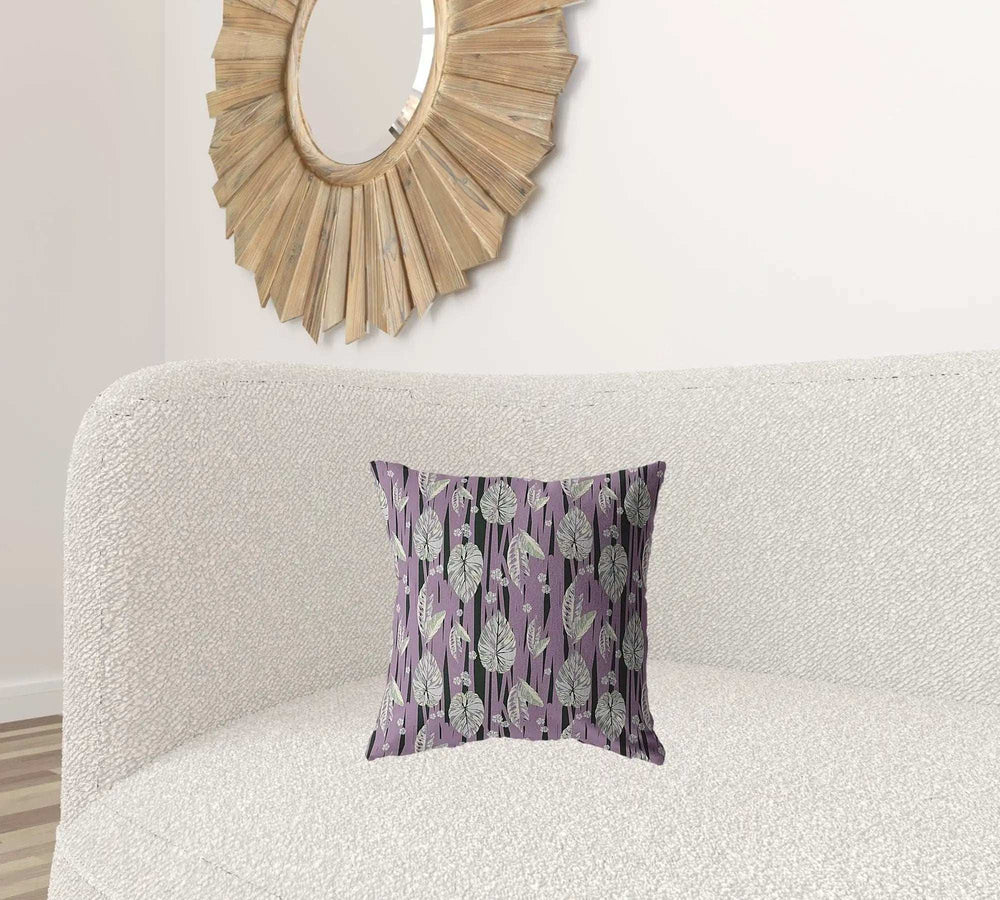 16” Lavender Black Fall Leaves Zippered Suede Throw Pillow - Homeroots - Flyclothing LLC