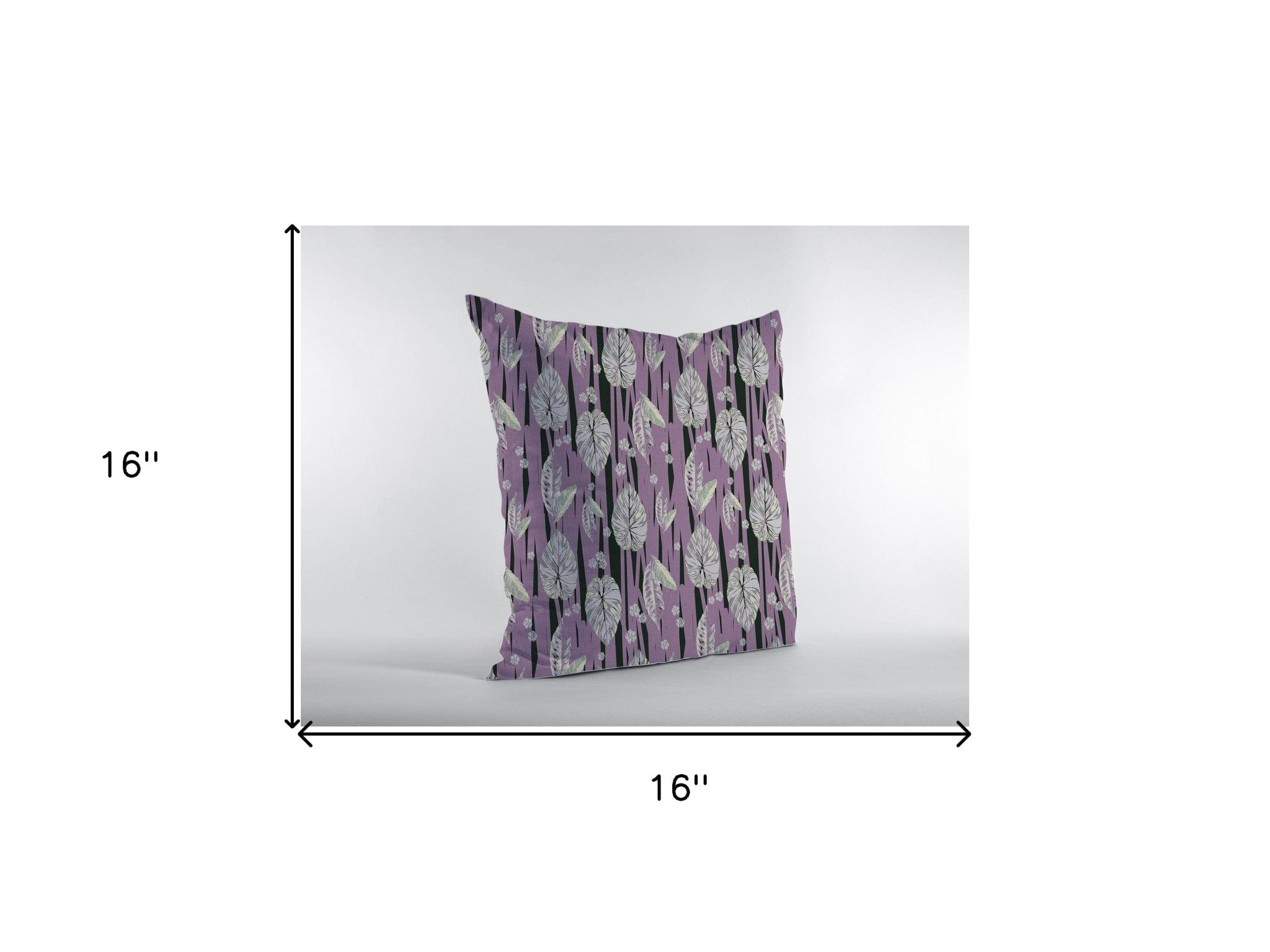 16” Lavender Black Fall Leaves Zippered Suede Throw Pillow - Homeroots