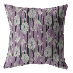 18” Lavender Black Fall Leaves Zippered Suede Throw Pillow - Homeroots