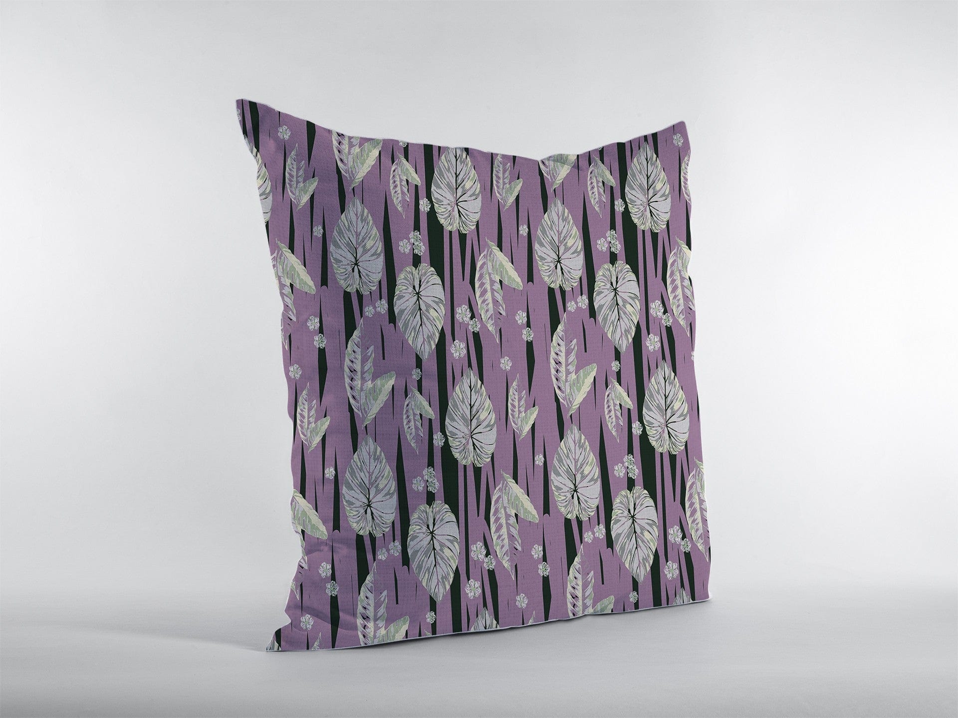18” Lavender Black Fall Leaves Zippered Suede Throw Pillow - Homeroots