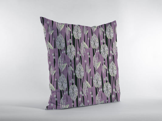 18” Lavender Black Fall Leaves Zippered Suede Throw Pillow - Homeroots