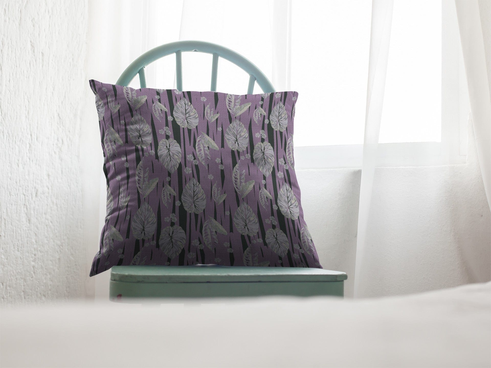 18” Lavender Black Fall Leaves Zippered Suede Throw Pillow - Homeroots