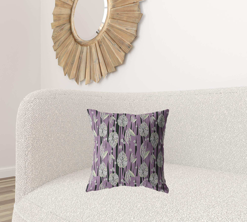 18” Lavender Black Fall Leaves Zippered Suede Throw Pillow - Homeroots - Flyclothing LLC