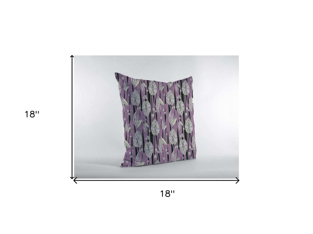 18” Lavender Black Fall Leaves Zippered Suede Throw Pillow - Homeroots - Flyclothing LLC