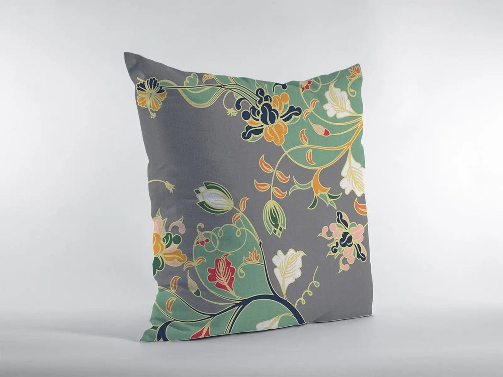 16" Green Gray Garden Zippered Suede Throw Pillow - Homeroots