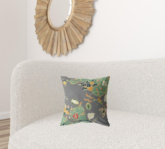16" Green Gray Garden Zippered Suede Throw Pillow - Homeroots