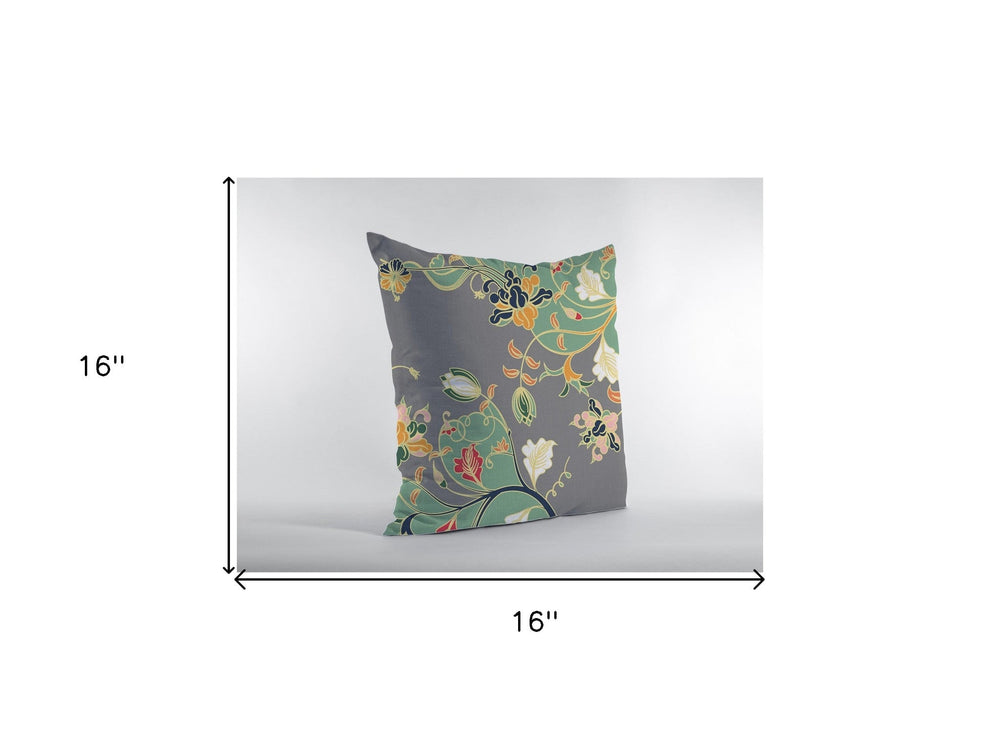 16" Green Gray Garden Zippered Suede Throw Pillow - Homeroots - Flyclothing LLC