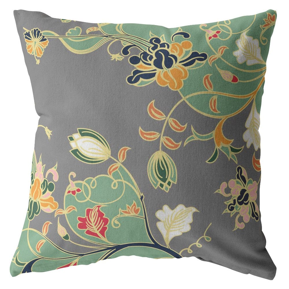 18" Green Gray Garden Zippered Suede Throw Pillow - Homeroots