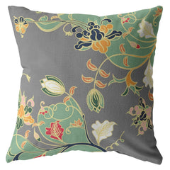 18" Green Gray Garden Zippered Suede Throw Pillow - Homeroots