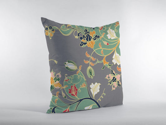 18" Green Gray Garden Zippered Suede Throw Pillow - Homeroots