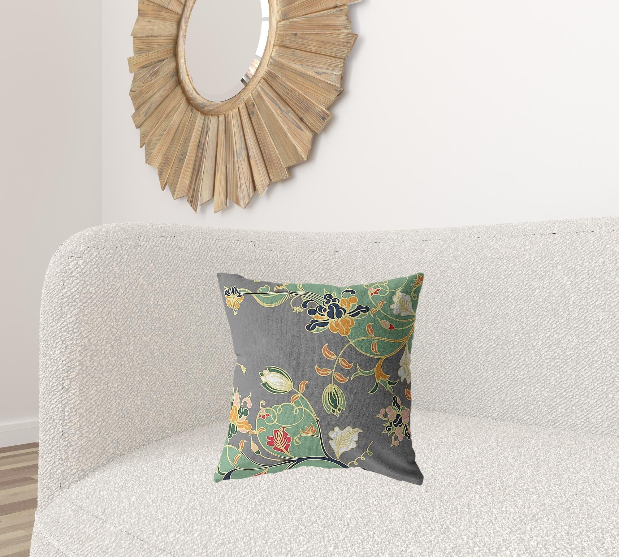 18" Green Gray Garden Zippered Suede Throw Pillow - Homeroots