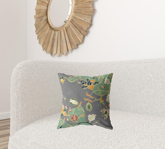 18" Green Gray Garden Zippered Suede Throw Pillow - Homeroots