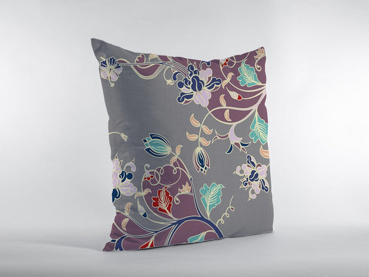 16" Purple Gray Garden Zippered Suede Throw Pillow - Homeroots
