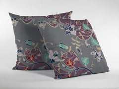 16" Purple Gray Garden Zippered Suede Throw Pillow - Homeroots
