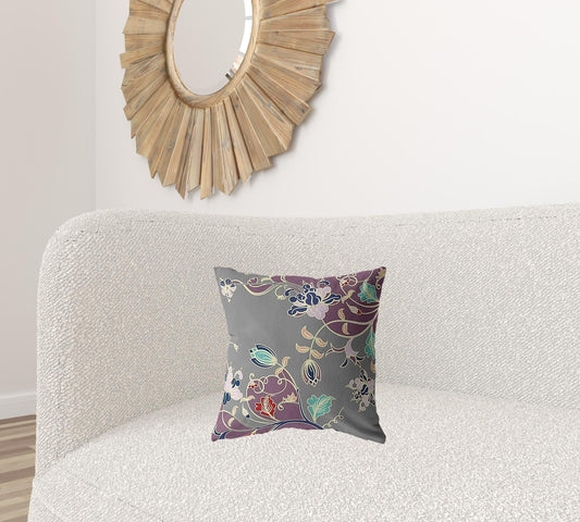 16" Purple Gray Garden Zippered Suede Throw Pillow - Homeroots