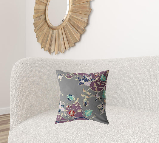 18" Purple Gray Garden Zippered Suede Throw Pillow - Homeroots