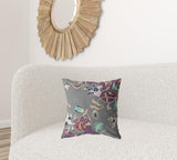 18" Purple Gray Garden Zippered Suede Throw Pillow - Homeroots