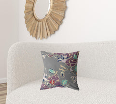 18" Purple Gray Garden Zippered Suede Throw Pillow - Homeroots