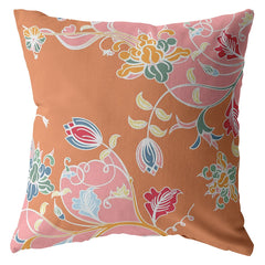 16" Pink Orange Garden Zippered Suede Throw Pillow - Homeroots