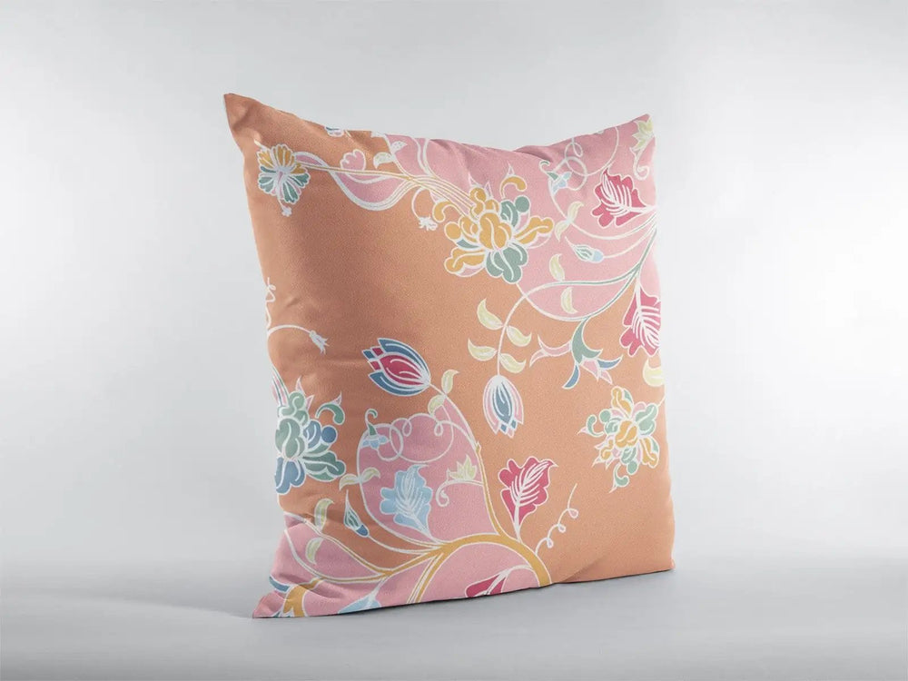 16" Pink Orange Garden Zippered Suede Throw Pillow - Homeroots