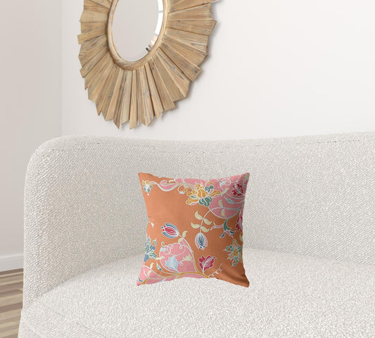 16" Pink Orange Garden Zippered Suede Throw Pillow - Homeroots