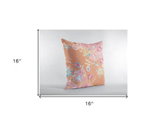 16" Pink Orange Garden Zippered Suede Throw Pillow - Homeroots
