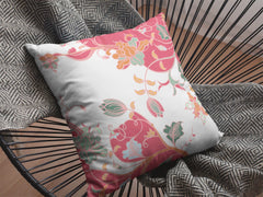 16" Red White Garden Zippered Suede Throw Pillow - Homeroots