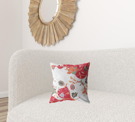 16" Red White Garden Zippered Suede Throw Pillow - Homeroots