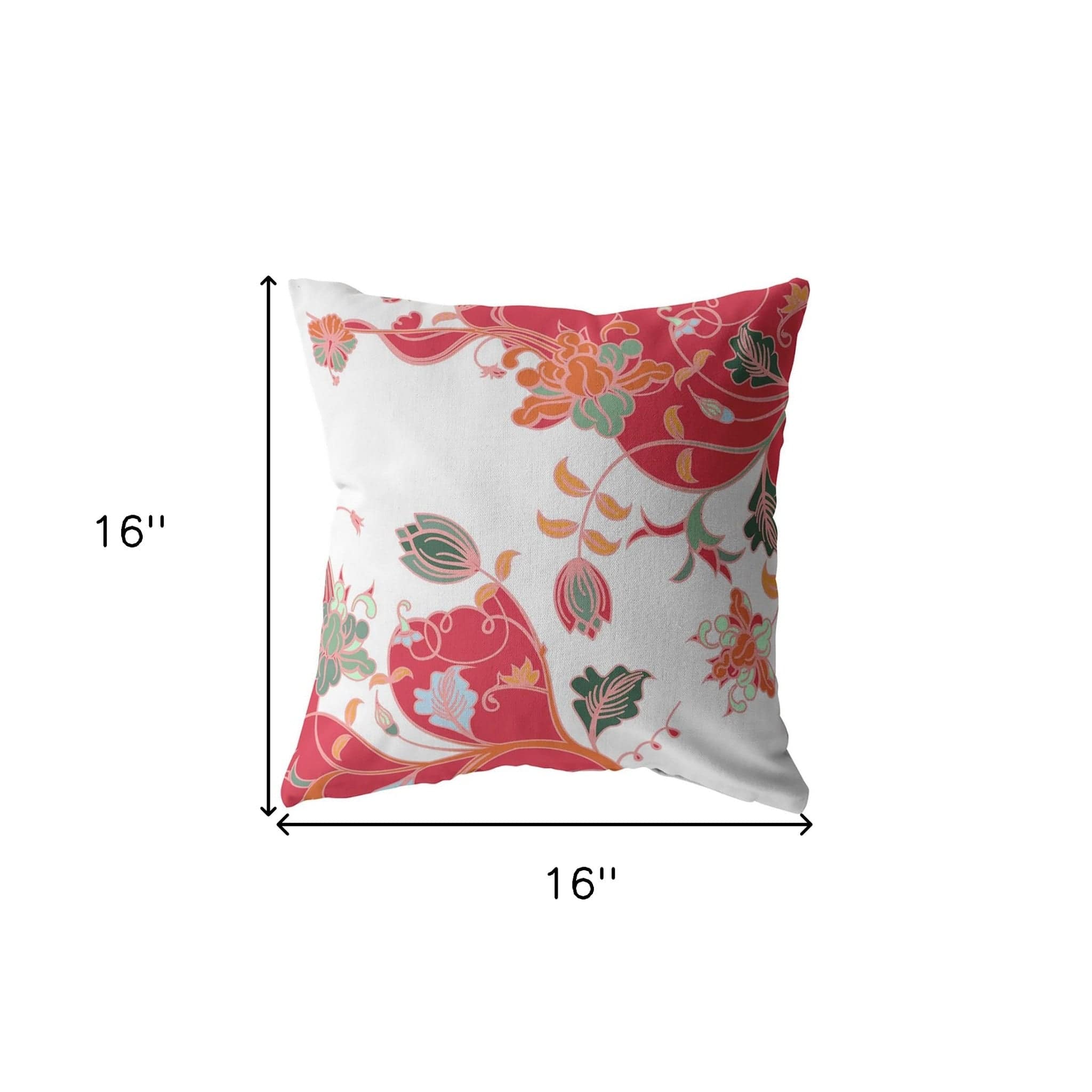 16" Red White Garden Zippered Suede Throw Pillow - Homeroots