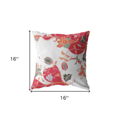16" Red White Garden Zippered Suede Throw Pillow - Homeroots