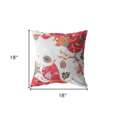 18" Red White Garden Zippered Suede Throw Pillow - Homeroots