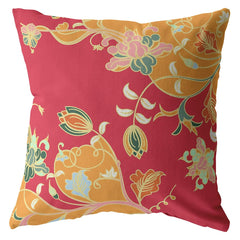16" Orange Red Garden Zippered Suede Throw Pillow - Homeroots