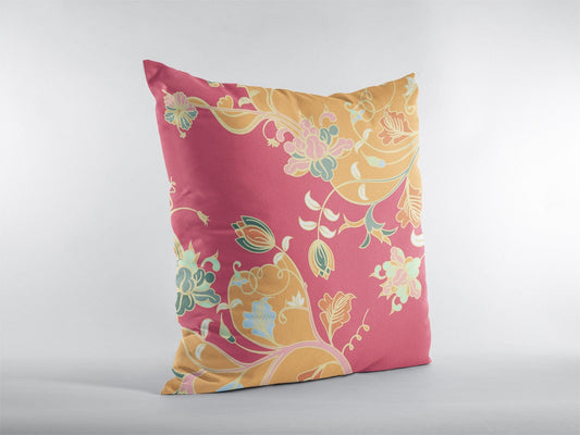 16" Orange Red Garden Zippered Suede Throw Pillow - Homeroots