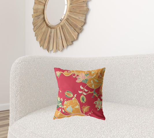 18" Orange Red Garden Zippered Suede Throw Pillow - Homeroots