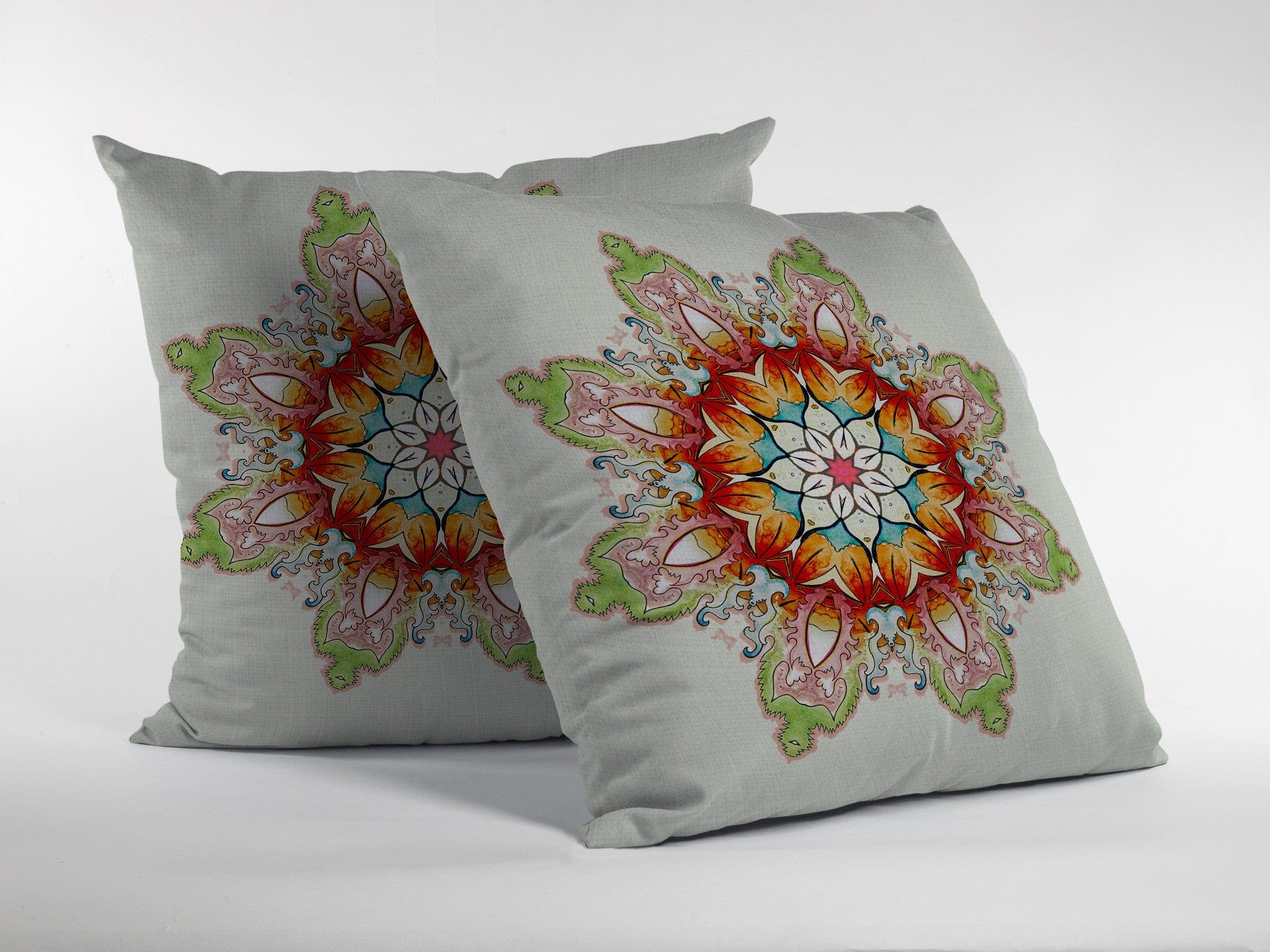16" Orange Green Mandala Zip Suede Throw Pillow - Homeroots