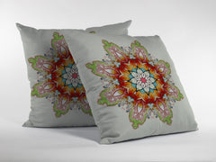 16" Orange Green Mandala Zip Suede Throw Pillow - Homeroots