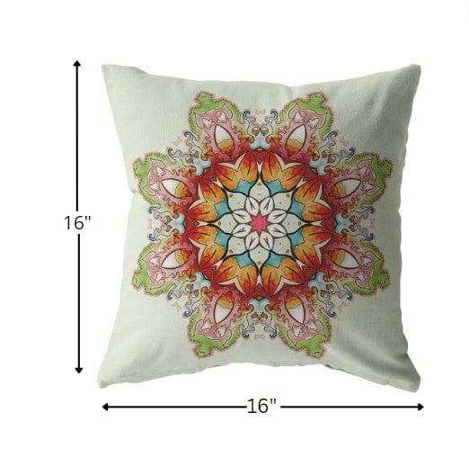 16" Orange Green Mandala Zip Suede Throw Pillow - Homeroots - Flyclothing LLC
