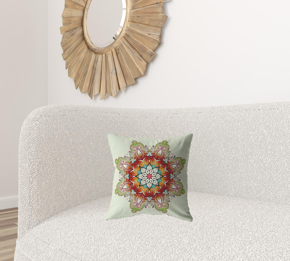 16" Orange Green Mandala Zip Suede Throw Pillow - Homeroots - Flyclothing LLC