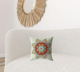 16" Orange Green Mandala Zip Suede Throw Pillow - Homeroots