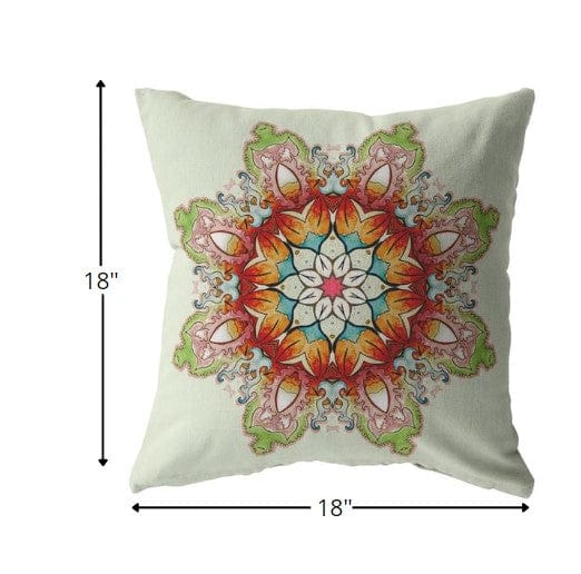 18" Orange Green Mandala Zip Suede Throw Pillow - Homeroots