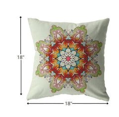18" Orange Green Mandala Zip Suede Throw Pillow - Homeroots