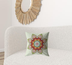18" Orange Green Mandala Zip Suede Throw Pillow - Homeroots