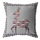 16" Purple Cream Boho Deer Zippered Suede Throw Pillow - Homeroots