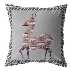 16" Purple Cream Boho Deer Zippered Suede Throw Pillow - Homeroots