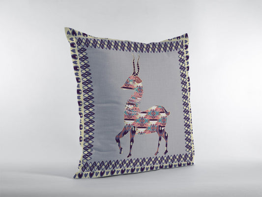 16" Purple Cream Boho Deer Zippered Suede Throw Pillow - Homeroots