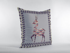 16" Purple Cream Boho Deer Zippered Suede Throw Pillow - Homeroots