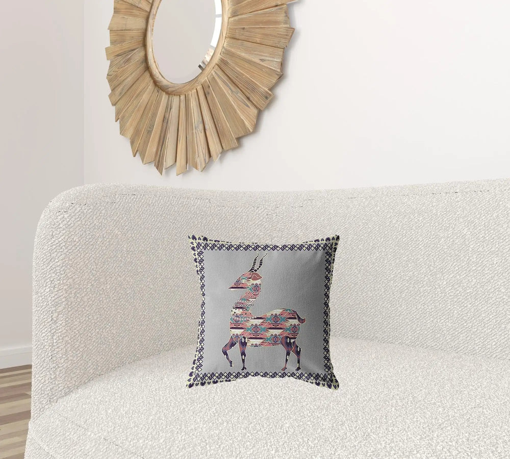 16" Purple Cream Boho Deer Zippered Suede Throw Pillow - Homeroots - Flyclothing LLC