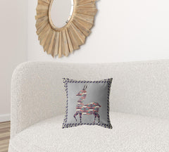 16" Purple Cream Boho Deer Zippered Suede Throw Pillow - Homeroots